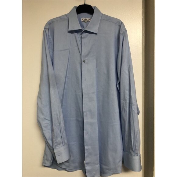 Modena Button Up Dress Shirt Men's 17 1/2 X 36 Long Sleeve Blue Contemporary Fit - Picture 1 of 4